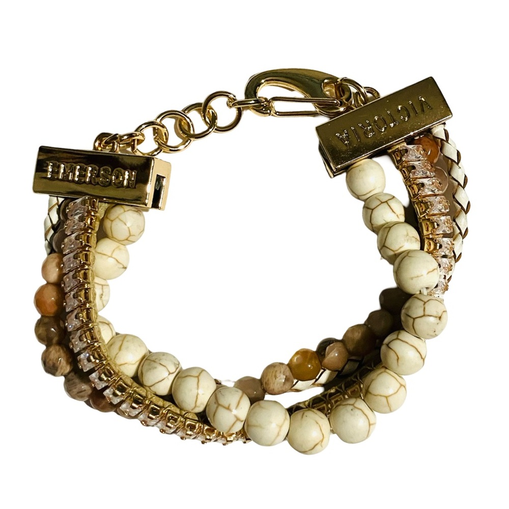 Victoria Emerson Gold Chain and Stone Stacking Bracelet